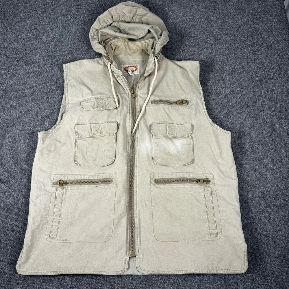 Rare Vintage BANANA REPUBLIC Full Zip Safari Vest Jacket 80s 90s Beige Tan SZ XL